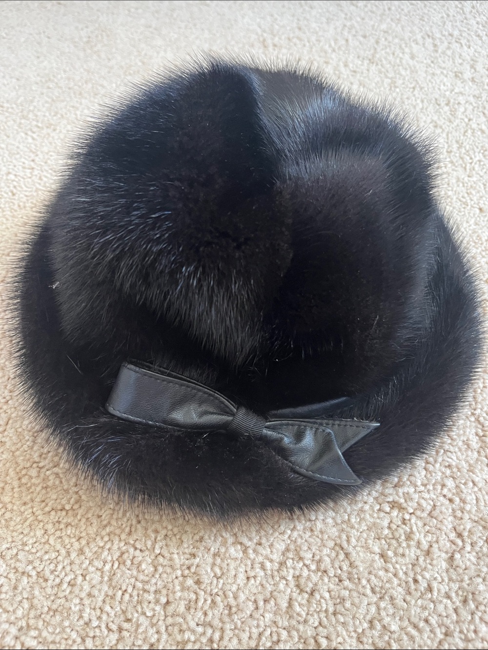 Elegant Black Fur Bucket Hat with Bow Trim